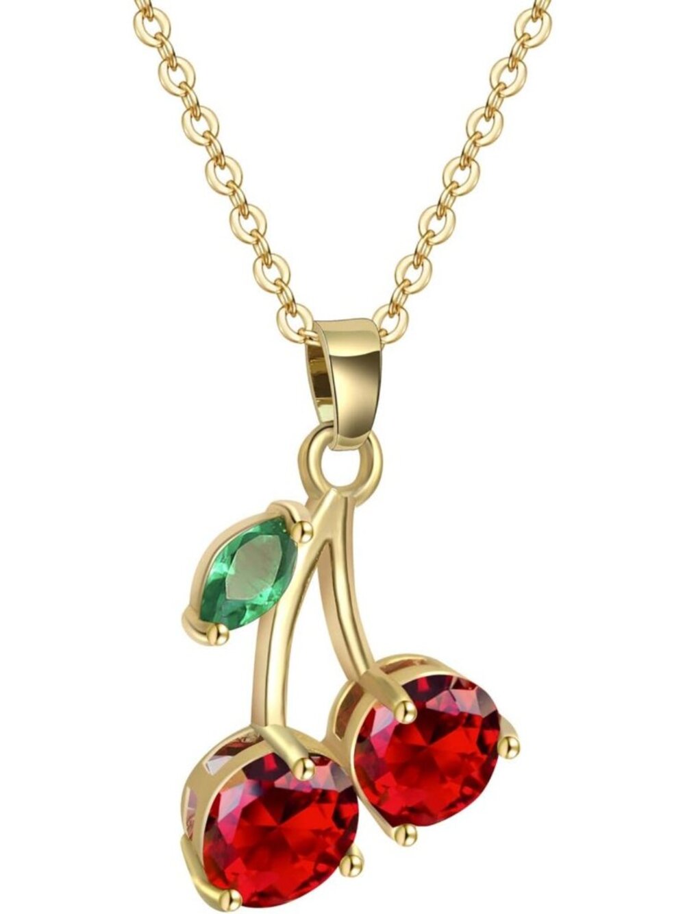 Red Cherry Pendant Necklace with Ruby Flower & Cubic Zirconia - Perfect Gift for